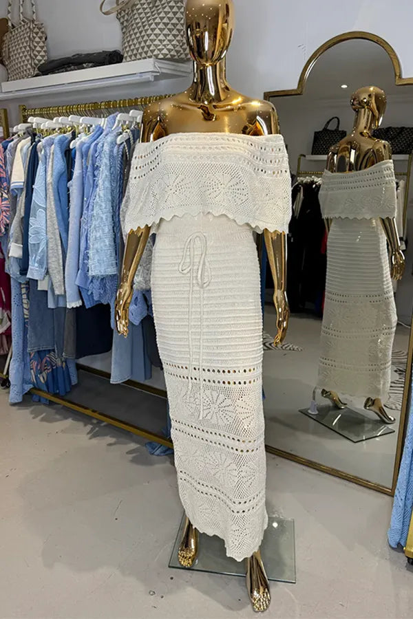 ✨Éclat Neuf ! Crochet off-the-shoulder knitted long gown|A flowing poem of French elegance