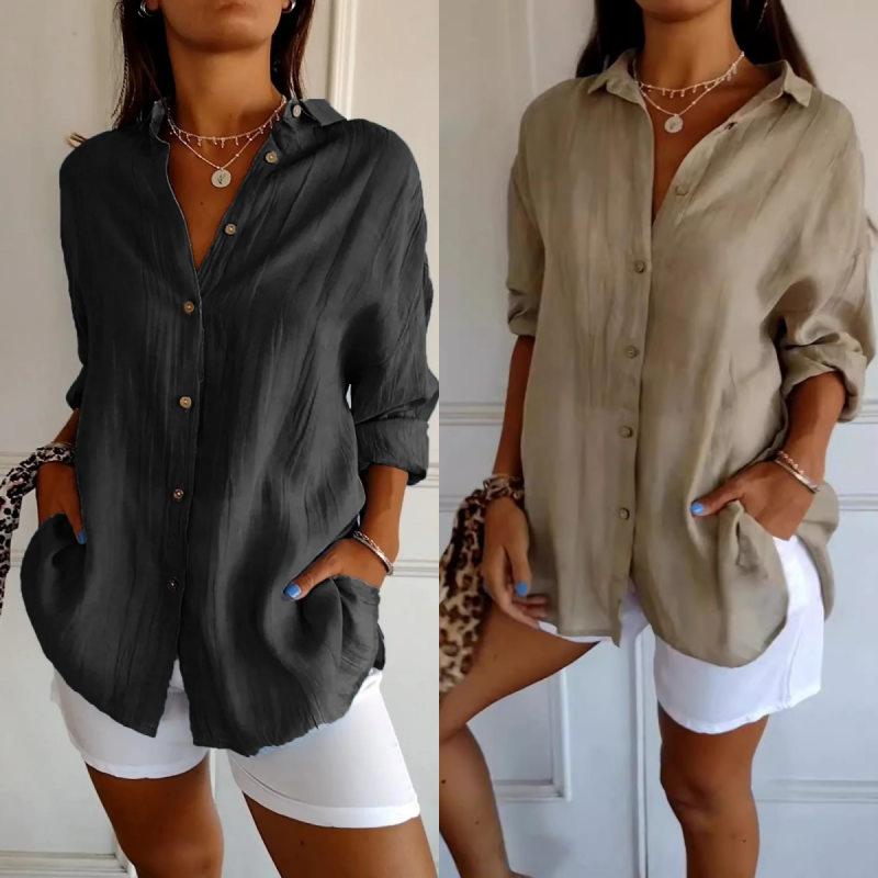 💕Classic Pleated Textured Single-Breasted Lapel Shirt for Women