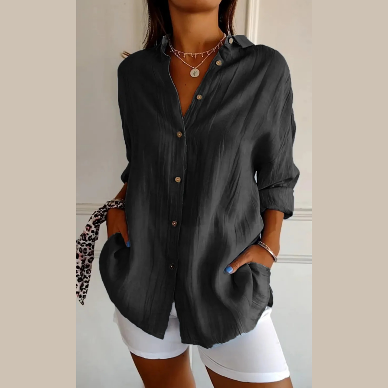 💕Classic Pleated Textured Single-Breasted Lapel Shirt for Women
