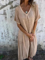 💃Big price reduction！✨Women's Loose V-neck Cotton Linen Dress✨