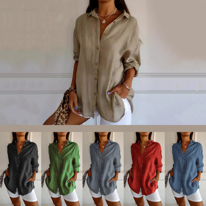 💕Classic Pleated Textured Single-Breasted Lapel Shirt for Women