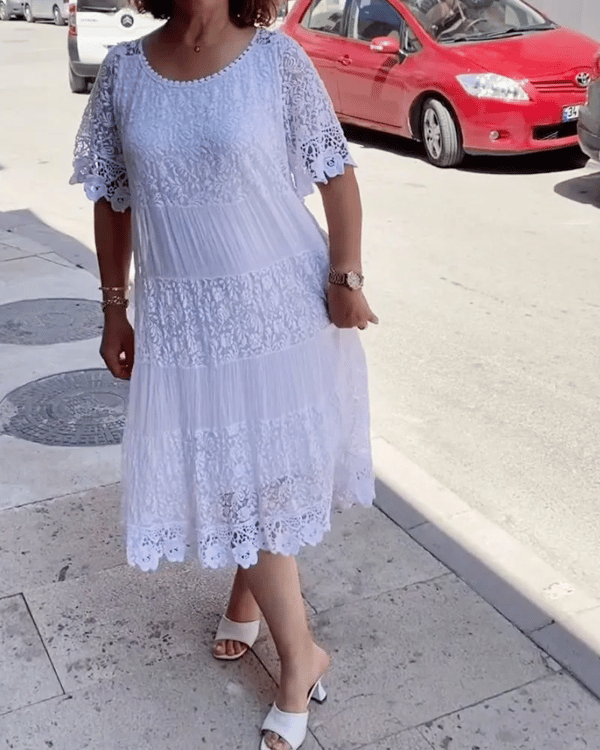 👗Plus - Size Friendly! 50% OFF Solid Color Lace Dress 🔥 | Short Sleeve