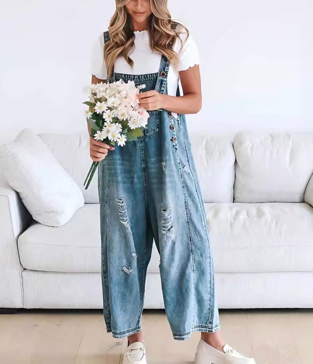 Low - Key Luxury Denim Bib Jumpsuit 👖 – Button - Down Design for Effortless Sophistication