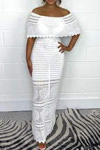 ✨Éclat Neuf ! Crochet off-the-shoulder knitted long gown|A flowing poem of French elegance