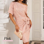 Party Showstopper! Sparkly One-Shoulder Ruched Dress – Slimming Texture + Head-Turning Glow ✨