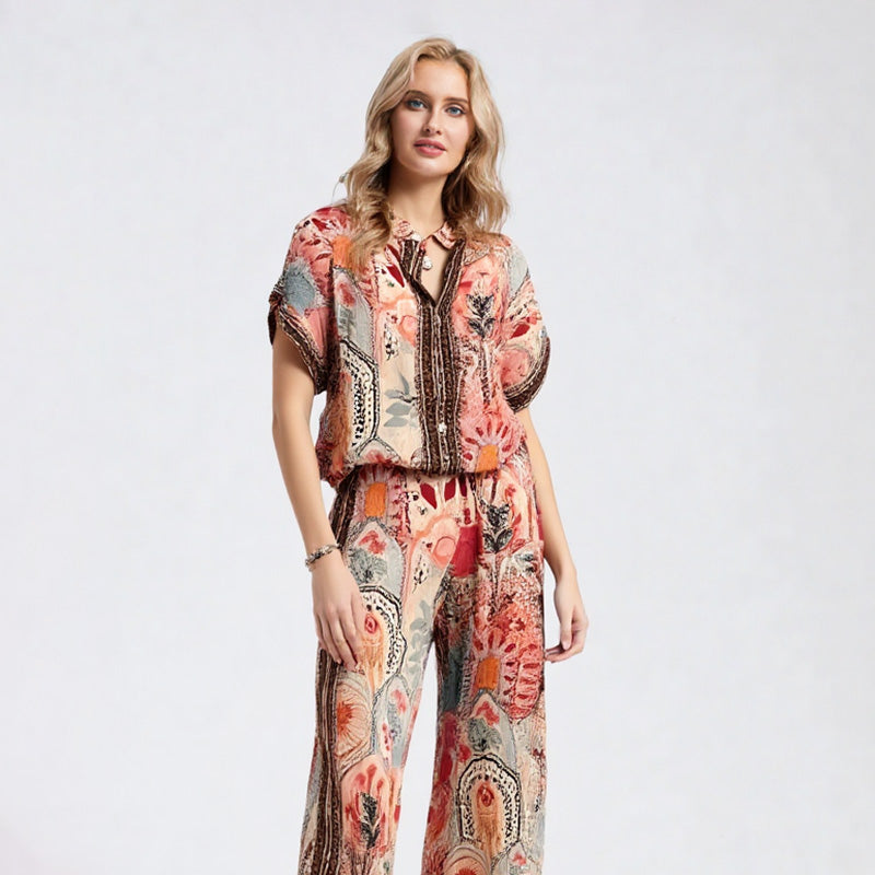 💜LAST DAY PROMOTION - 69%OFF💜Women's Printed Top & Wide Leg Pants 2-Piece Set