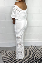 ✨Éclat Neuf ! Crochet off-the-shoulder knitted long gown|A flowing poem of French elegance