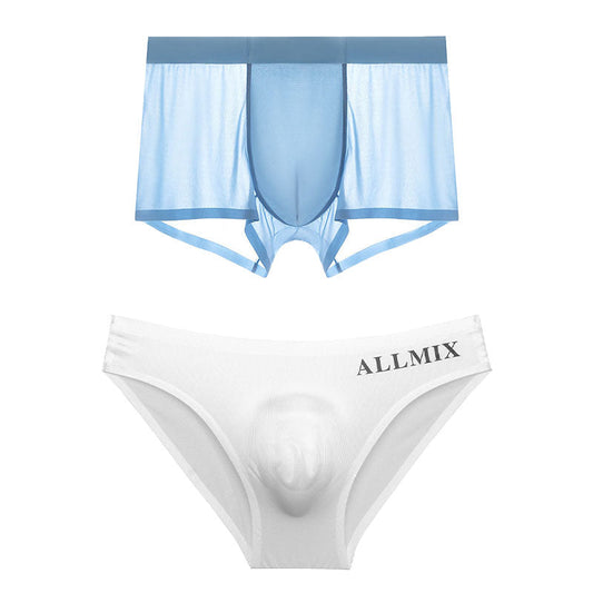 🩲Men's 2-in-1 Ice Silk Underwear Set – Briefs + Boxers, 3D Breathable Comfort for Summer