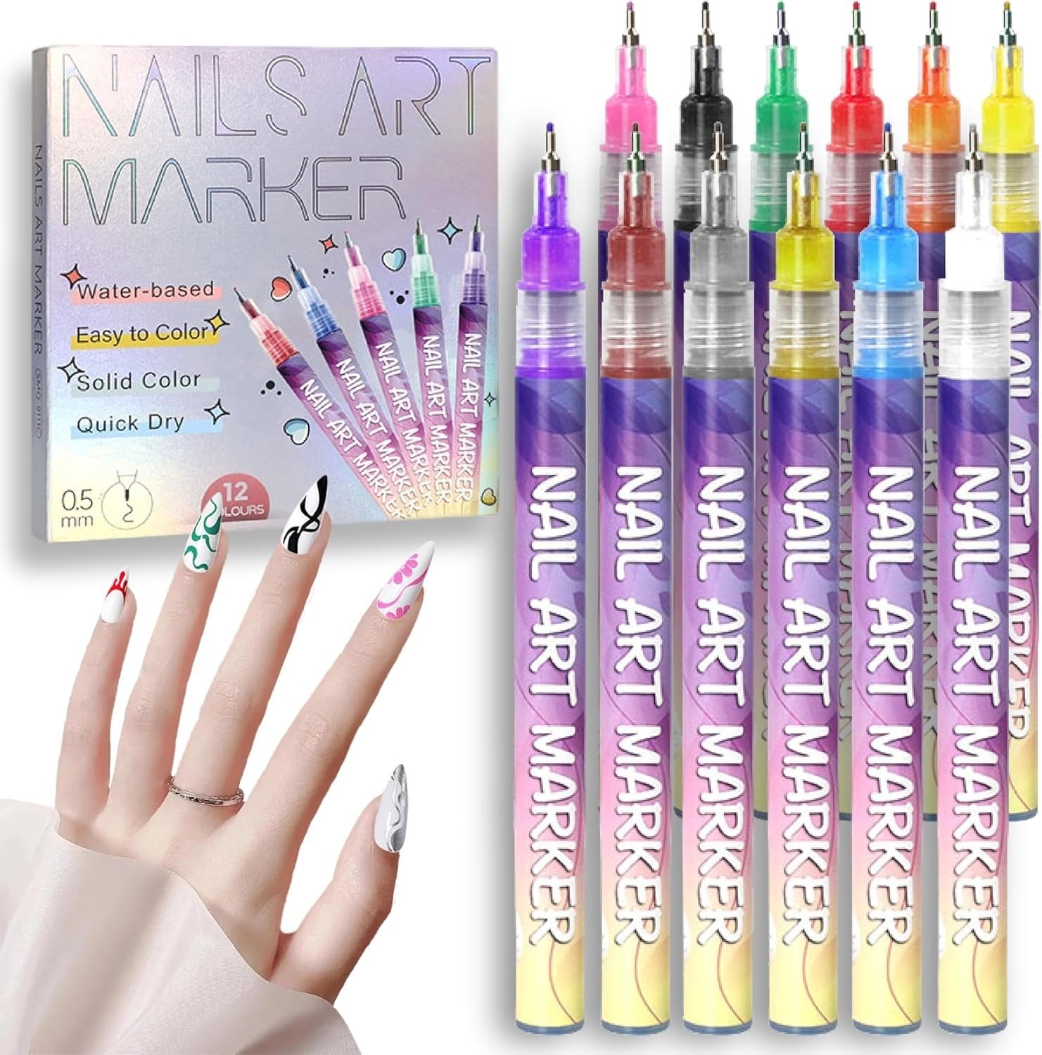 🎁Christmas Best Gift For Kids⏳🎨12 Colors Nail Art Pens Set