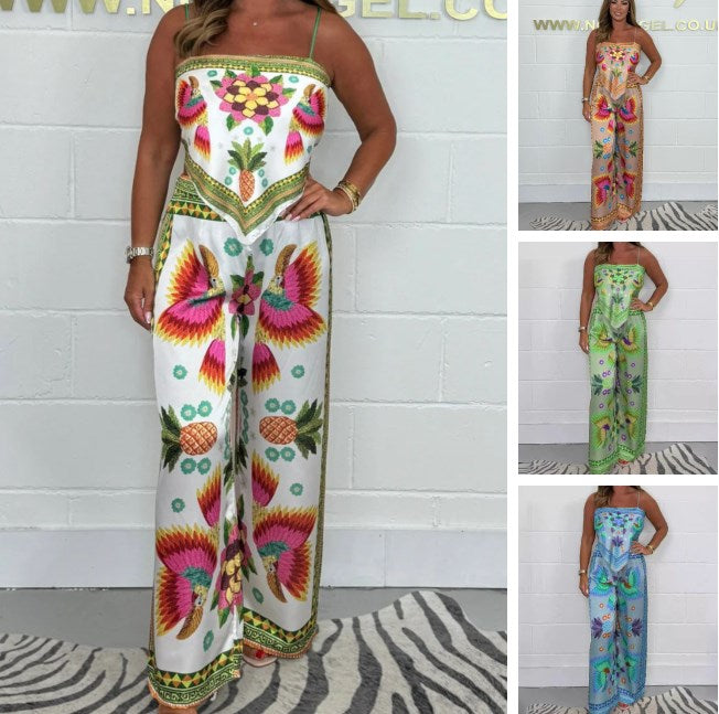✨Big price reduction✨Women's Spaghetti Strap Printed Top & Loose Pants 2-Piece Set