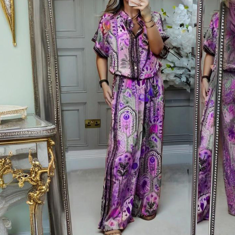 💜LAST DAY PROMOTION - 69%OFF💜Women's Printed Top & Wide Leg Pants 2-Piece Set