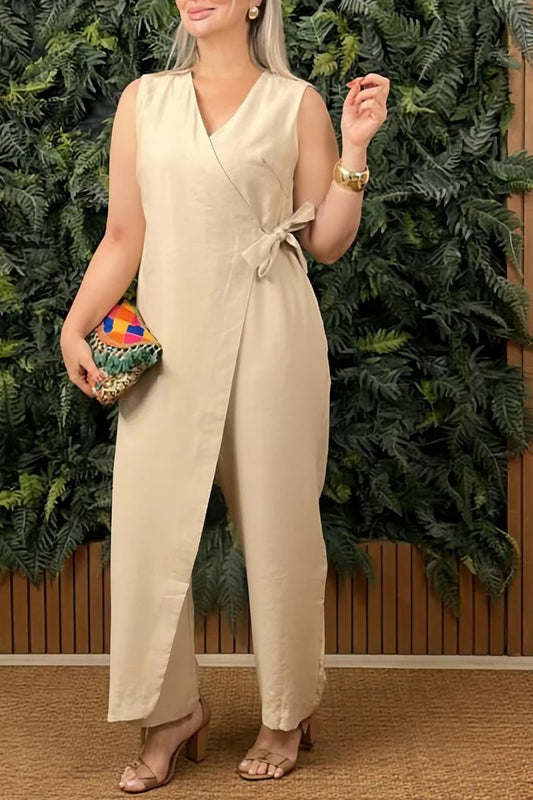 💕Gentle impact! Women's casual V-neck crossover strap jumpsuit, lazy yet classy.