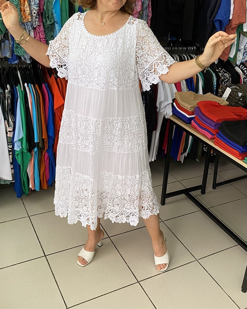 👗Plus - Size Friendly! 50% OFF Solid Color Lace Dress 🔥 | Short Sleeve