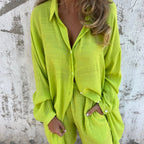 ✨Spring Specials✨Women's Casual Long Sleeve Shirt & Shorts Two-Piece Set