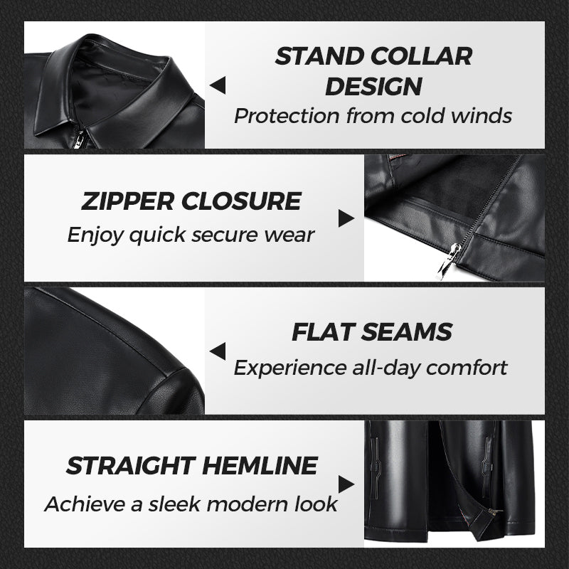 💥Fliwos® Men's Tough Vibe Leather Jacket – Slim Fit Design, Retro Hardware for Biker & Casual Looks