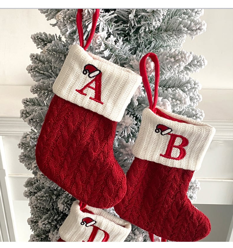 🌟🎄 Festive Christmas Must-Have! Cozy Knit Socks + Embroidered Candy Bag + Letter Stocking – Decor & Use in One!