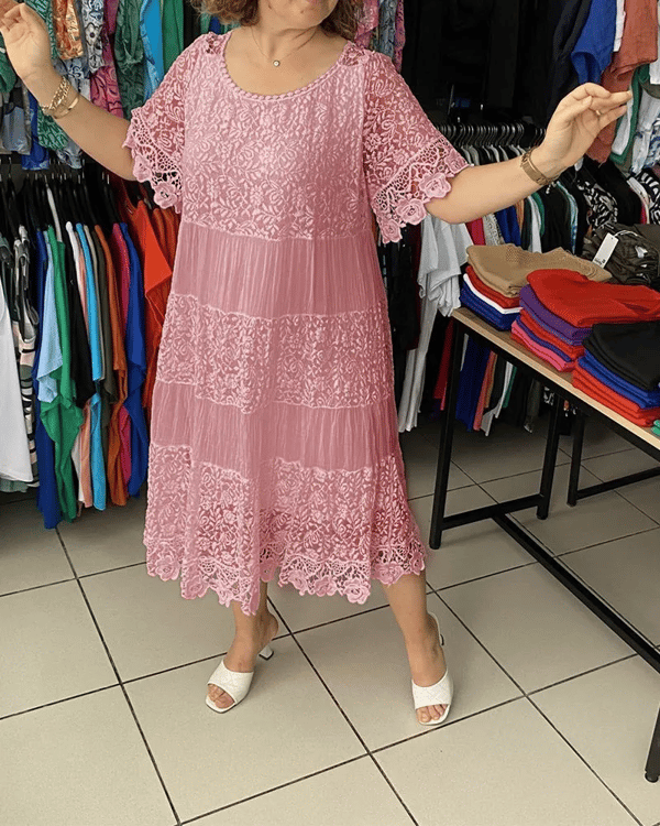 👗Plus - Size Friendly! 50% OFF Solid Color Lace Dress 🔥 | Short Sleeve