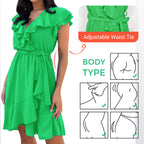 ⏰Final Hours! 50% Women's Elegant V Neck Ruffle Waist Dress✨