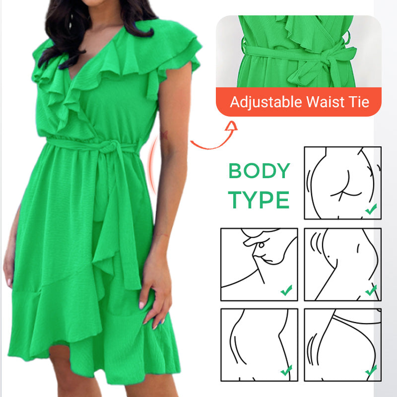 ⏰Final Hours! 50% Women's Elegant V Neck Ruffle Waist Dress✨