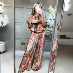 💜LAST DAY PROMOTION - 69%OFF💜Women's Printed Top & Wide Leg Pants 2-Piece Set