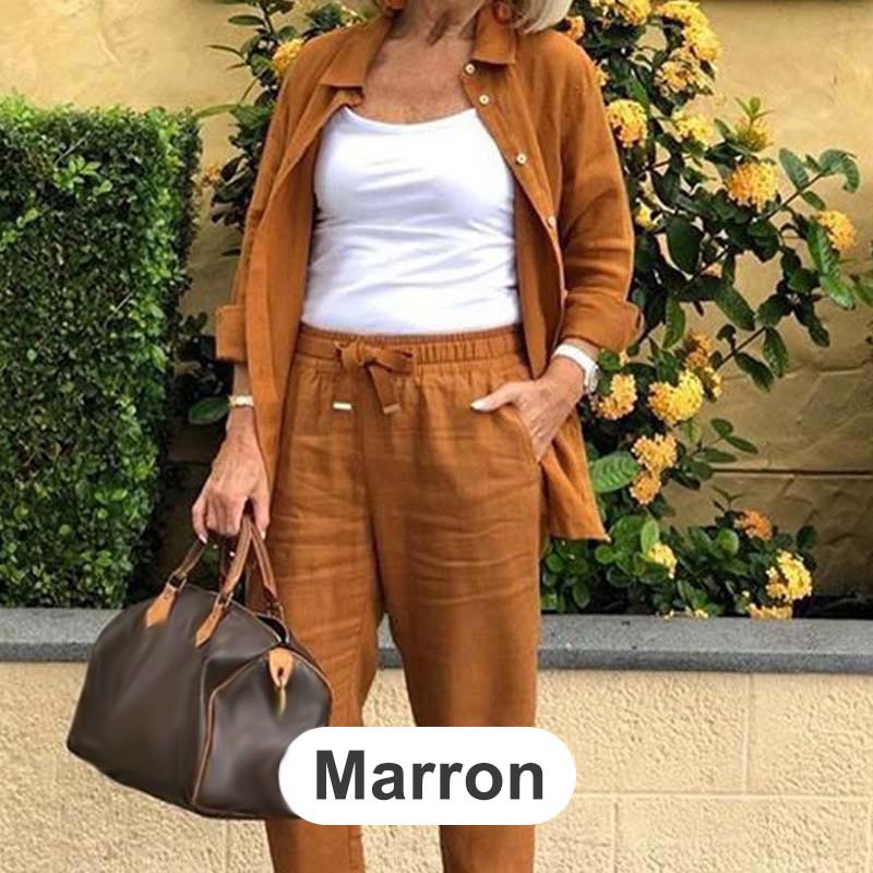 🧥+👖The choice of luxury! Women's cotton and linen long-sleeved top trouser set🎉