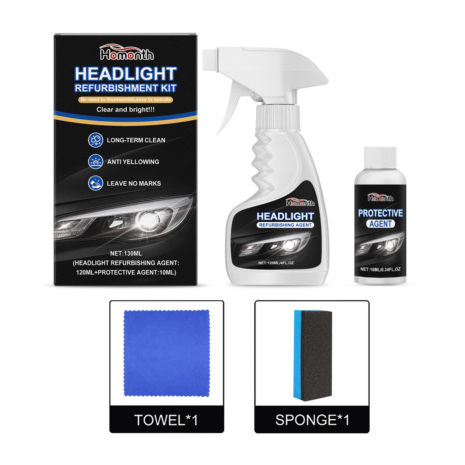🚘Automotive Headlamp Restoration Fluid Kit✨ Restore Headlights in Minutes! No Tools Needed + UV Protection 🛠️🌟