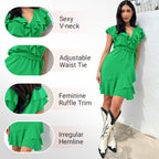 ⏰Final Hours! 50% Women's Elegant V Neck Ruffle Waist Dress✨