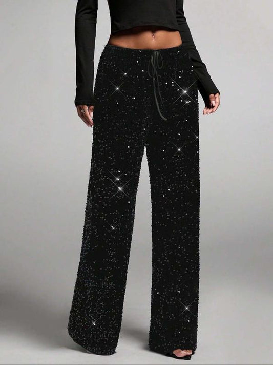 💖LAST DAY SALE 55% OFF🥰Women's Sequin Sparkle Wide Leg Pants with Elastic Waistband