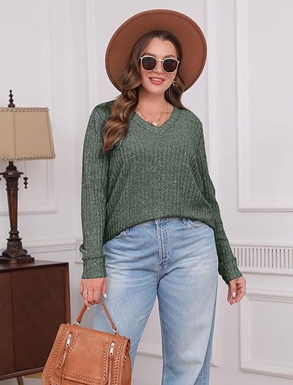 💖LAST DAY SALE 50% OFF✨Women's V Neck Long Sleeve Solid Sweater