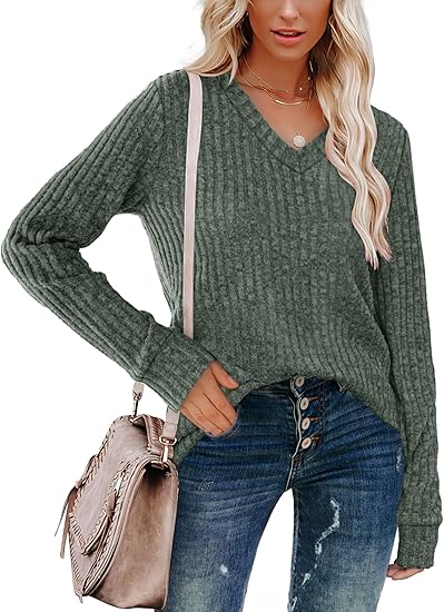 💖LAST DAY SALE 50% OFF✨Women's V Neck Long Sleeve Solid Sweater