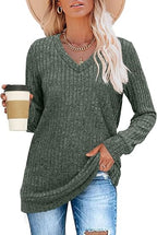 💖LAST DAY SALE 50% OFF✨Women's V Neck Long Sleeve Solid Sweater