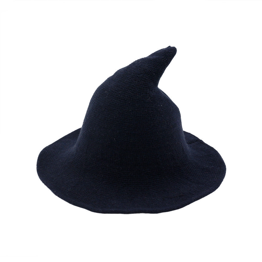 Women's Gothic Knitted Black Wizard Hat - Retro Dark Style for Halloween & Cosplay 🧙‍♀️