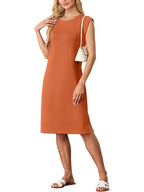 🔥Summer Sale 49% OFF💥Women Round Neck Loose Split Wrinkle-Free Midi Dress with Pockets | Split Hem Airflow Design