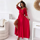 🌸 Pear-shaped savior! V-neck side slit skirt|cinched waist slit, all the flesh is hidden, and the curve is fully revealed~