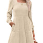 🍂2025 Autumn Women's Soft Ribbed Square Neck Dress | Lantern Sleeves for Timeless Autumnal Elegance!🍁