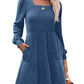 🍂2025 Autumn Women's Soft Ribbed Square Neck Dress | Lantern Sleeves for Timeless Autumnal Elegance!🍁
