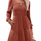 🍂2025 Autumn Women's Soft Ribbed Square Neck Dress | Lantern Sleeves for Timeless Autumnal Elegance!🍁