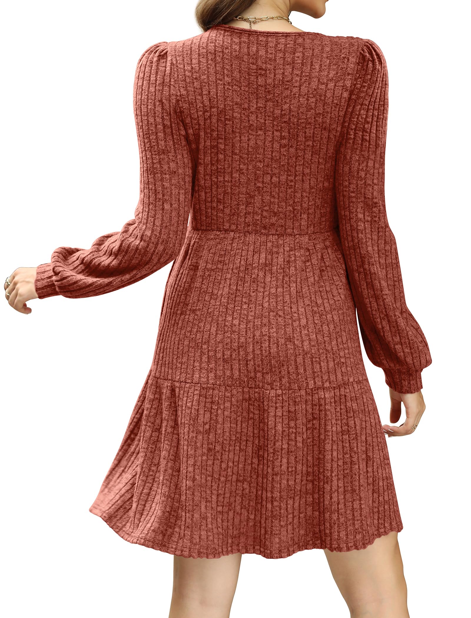 🍂2025 Autumn Women's Soft Ribbed Square Neck Dress | Lantern Sleeves for Timeless Autumnal Elegance!🍁