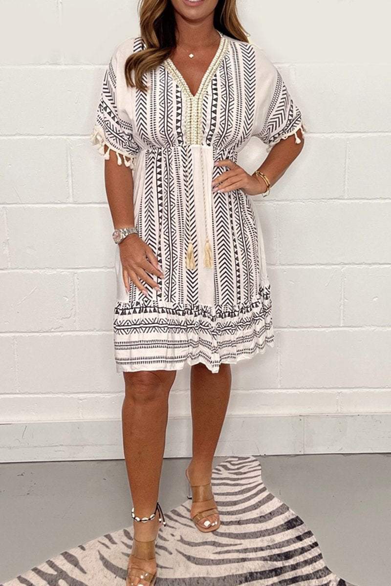 🌟No matter your body type, just go for it! V-neck printed dress,🍂