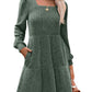 🍂2025 Autumn Women's Soft Ribbed Square Neck Dress | Lantern Sleeves for Timeless Autumnal Elegance!🍁