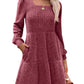 🍂2025 Autumn Women's Soft Ribbed Square Neck Dress | Lantern Sleeves for Timeless Autumnal Elegance!🍁