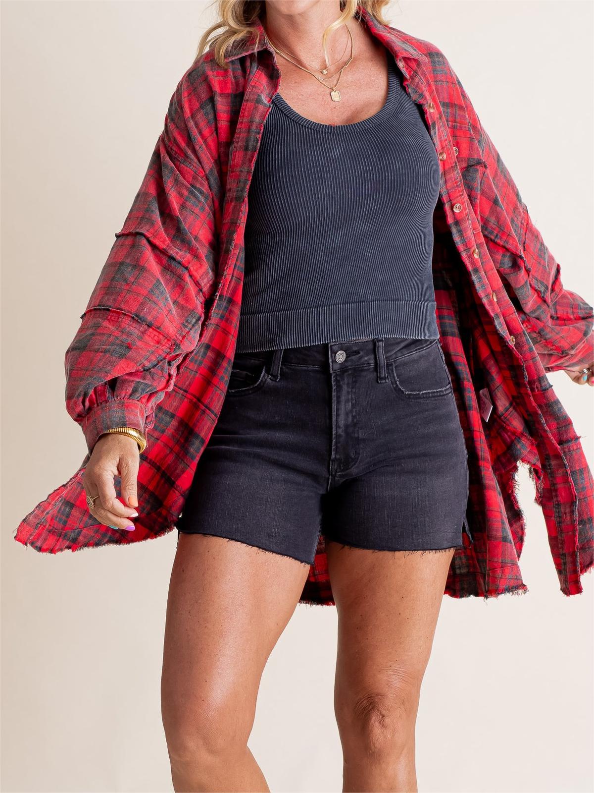 🔥Hot Sale 37% OFF🔥🏆Women's Mineral Washed Button Down Plaid Shirt