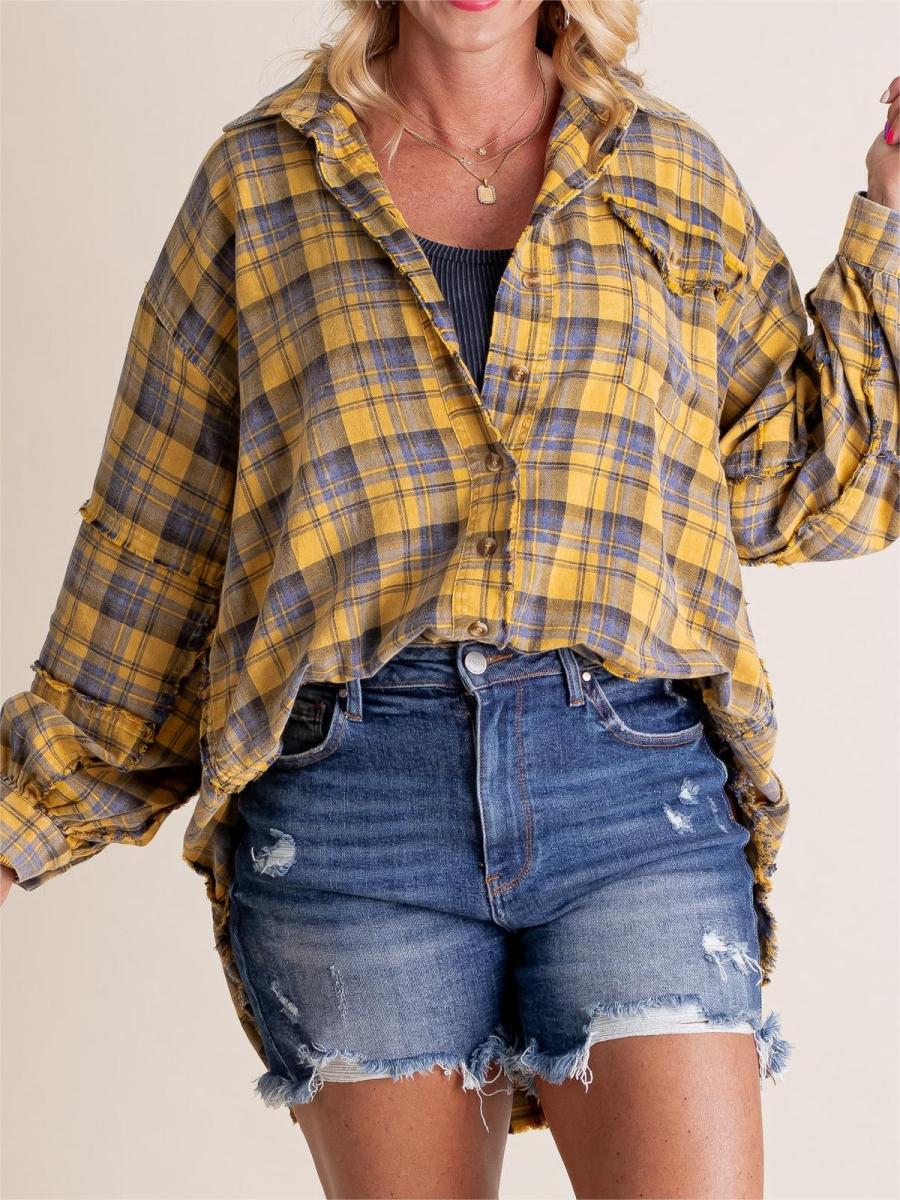 🔥Hot Sale 37% OFF🔥🏆Women's Mineral Washed Button Down Plaid Shirt