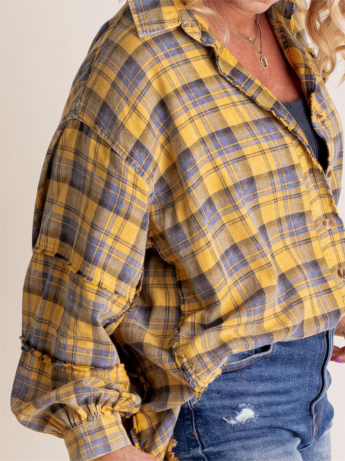 🔥Hot Sale 37% OFF🔥🏆Women's Mineral Washed Button Down Plaid Shirt