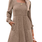 🍂2025 Autumn Women's Soft Ribbed Square Neck Dress | Lantern Sleeves for Timeless Autumnal Elegance!🍁