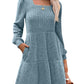 🍂2025 Autumn Women's Soft Ribbed Square Neck Dress | Lantern Sleeves for Timeless Autumnal Elegance!🍁