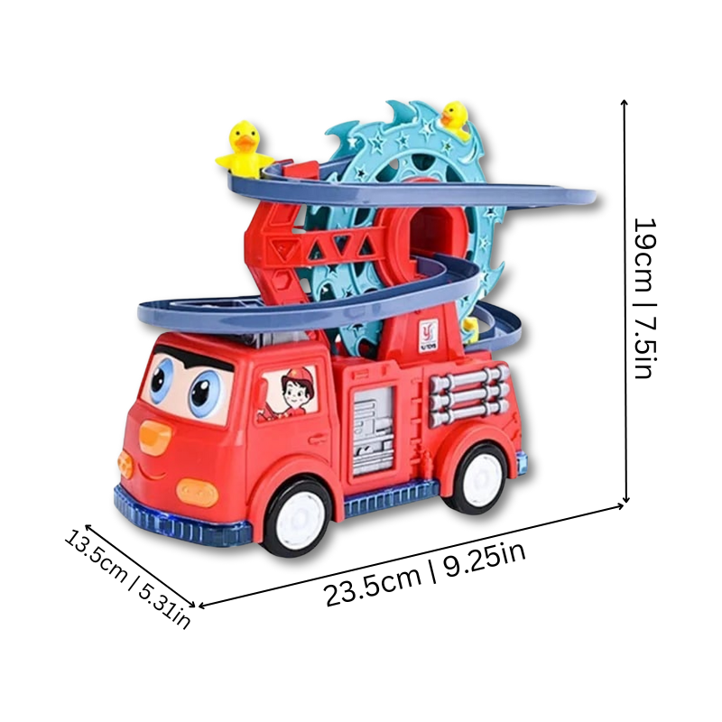Musical fire truck with spinning slide