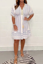 🌟No matter your body type, just go for it! V-neck printed dress,🍂