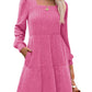 🍂2025 Autumn Women's Soft Ribbed Square Neck Dress | Lantern Sleeves for Timeless Autumnal Elegance!🍁