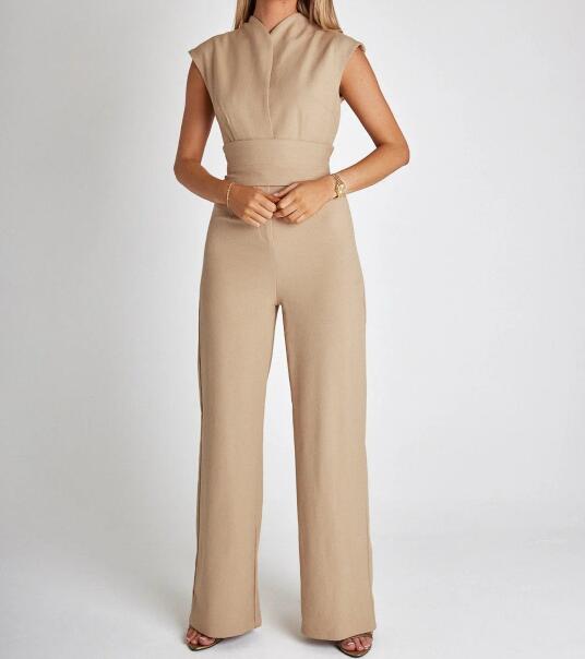 ✨Belted Wide-Leg Jumpsuit – Sleeveless Elegant Office Style